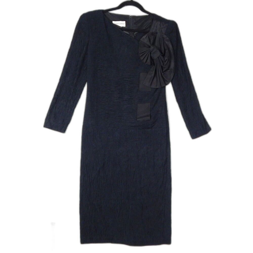Vintage 80s Leslie Lucks Black Lace Sheath Dress Whimsigoth Goth Glam Party Sz 8